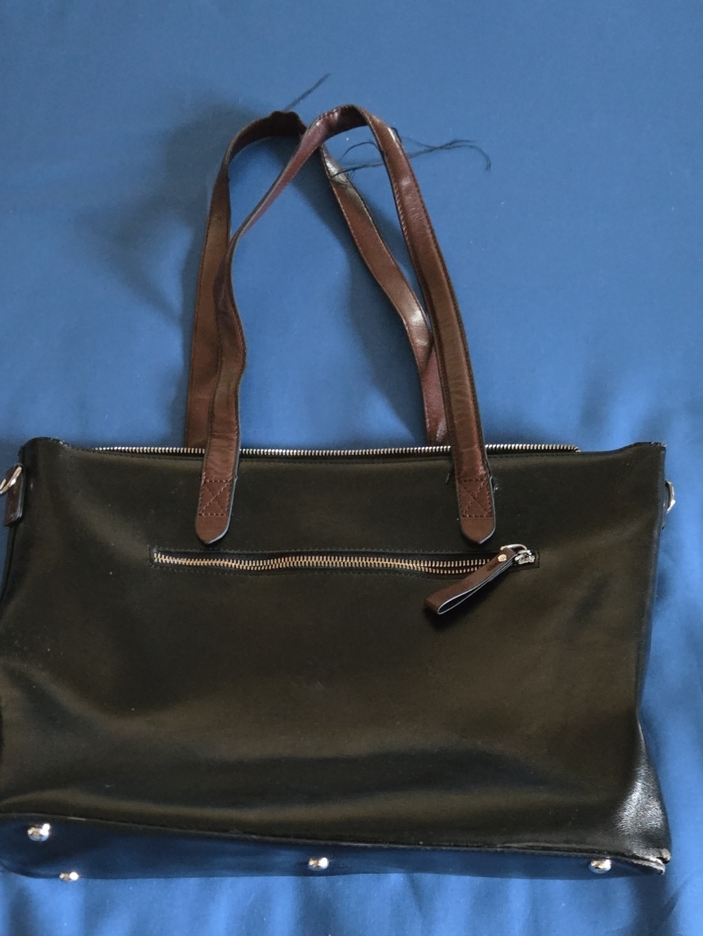 Black Tote with Brown Leather Handles - Classic Everyday Carry